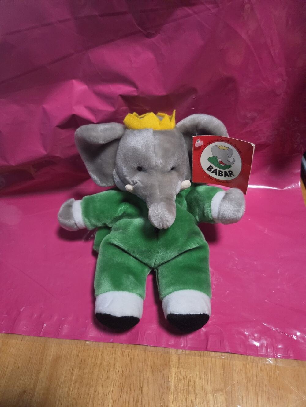 Gund Babar Elephant Hand Puppet Plush Stuffed Toy Green Vintage 1988 11 inches